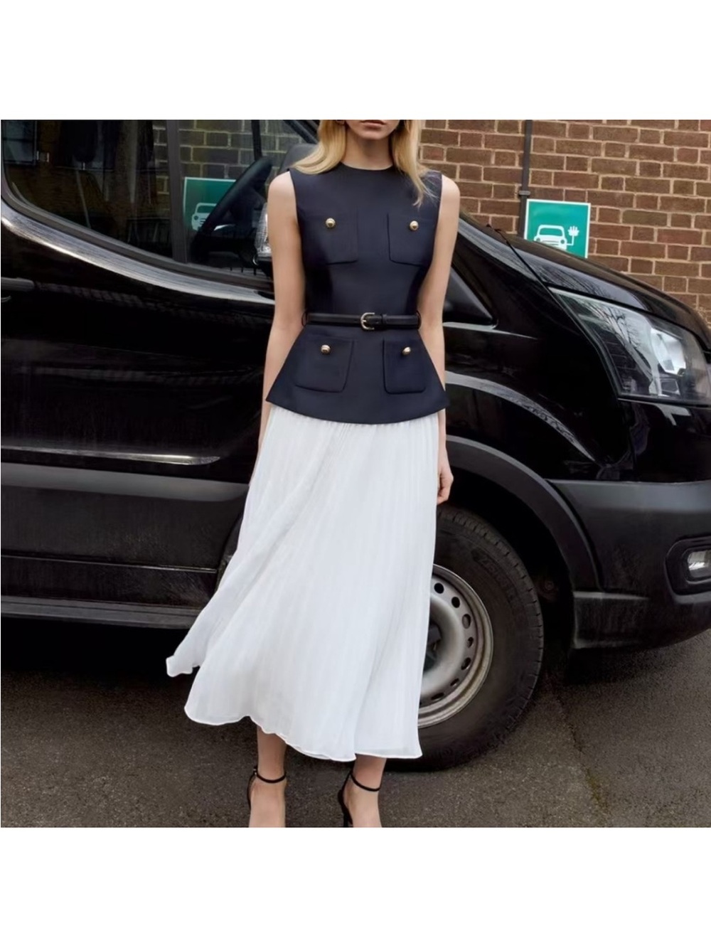 NWT Self-Portrait Navy Taffeta Midi Dress